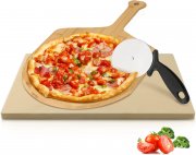 Lospitch Pizzastein aus Cordierit f&uuml;r Backofen und Gasgrill mit Pizzaschieber und Pizzaschneider