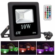 LTE Flutlicht LED RGB 10W Fluter mit Fernbedienung 4 Modi 16 Farben Strahler IP66 Wasserdicht