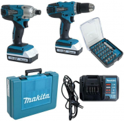 Makita DK18354X1 18V Akkuschrauber DF457 + Schlagschrauber TD127D + 2x Akkus + Bit-Set 