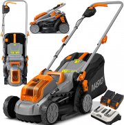 MASKO Akku Rasenm&auml;her 33cm Schnittbreite inkl. 2x Li-Ion 4Ah Akkus und Doppel-Ladeger&auml;t