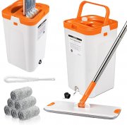 MASTERTOP Bodenwischer Set mit Eimer, Flach-Mopp und 6 Wischmop Pads
