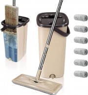 Masthome Flach-Mopp Wischmopp Set mit Eimer + 6 wiederverwendbare Wischpads