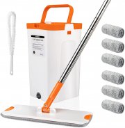 Masthome Wischmopp und Putzeimer Set mit 2 Kammer System inkl. 6 Mikrofaser Pads