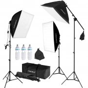 Mega Fotostudio Set: CRAPHY Fotostudio mit Softbox + Dauerlicht + 3x Fotolampen + Lampenstative