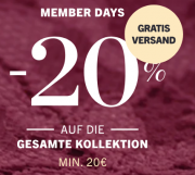 Memberdays mit 20% Rabatt auf das komplette Sortiment ab 2 Artikel + GRATIS Versand bei Hunkem&ouml;ller