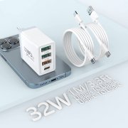 MODNENUF 4-Ports USB 32W Schnellladeger&auml;t inkl. 2 St&uuml;ck USB C/USB A Ladekabel