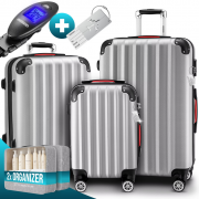Monzana Baseline 4-Rollen Hartschalenkoffer Set Silber ABS mit Zubeh&ouml;r