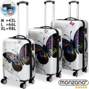 Monzana Butterfly 3-teiliges Polycarbonat Hartschalenkoffer-Set mit 360&deg; Rollensystem