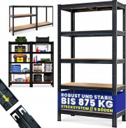 Monzana Schwerlastregal Schwarz 180x90x40cm pulverbeschichtet bis 875kg belastbar