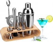 Moweallarge Cocktail Shaker Set 9 teilig mit Holzst&auml;nder