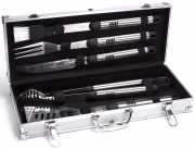 MSV Grillkoffer mit 5-teiligen Edelstahl Profi Grillbesteck