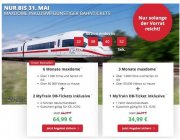 myTrain maxdome & Deutsche Bahn: 2 Fahrten durch Deutschland + 6 Monate Maxd. f&uuml;r 64,99 &euro;