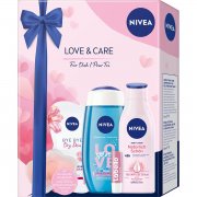 NIVEA Love & Care Geschenkset mit Duschgel, Body Lotion, Maske, Labello und k&uuml;hlenden Augenpads