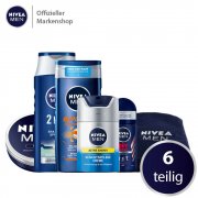 NIVEA MEN Vorteilsset 6tlg. mit Gesichtscreme, Shampoo, Sp&uuml;lung, Duschgel, Deo und Handtuch