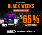 Notebooksbilliger Black Weeks 2026 mit bis zu 65% Rabatt auf Notebooks, Monitore, TV&acute;s, HiFi uvm.