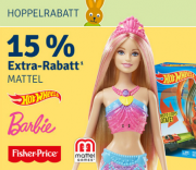 Nur bis morgen gibts bei myToys 15% Hoppelrabatt auf Barbie, Mattel, Hot Wheels + Fisher Price