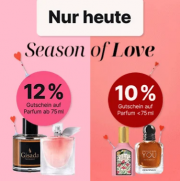 Nur heute 10% Rabatt auf Parfums unter 75 ml oder 12% Rabatt auf Parfums ab 75 ml bei Flaconi