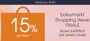 Nur heute 15% Rabatt auf das gesamte Sortiment inkl. bereits reduzierte Artikel im Babymarkt
