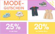 Nur heute 20% online oder 25% in der App auf das komplette Modesortiment im Babymarkt