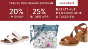 Nur heute 20% online oder 25% in der App auf Schuhe und Taschen f&uuml;r Damen im Mirapodo Shop