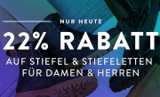 Nur heute 22% Rabatt auf ALLE Stiefel und Stiefeletten f&uuml;r Damen und Herren bei Mirapodo