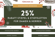 Nur heute 25% Rabatt auf alle Stiefel und Stiefeletten f&uuml;r Damen und Herren bei Mirapodo