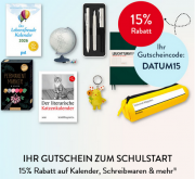 Nur heute zum Schulstart 15% Rabatt auf Kalender, Schreibwaren und mehr bei Hugendubel