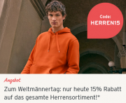 Nur heute zum Weltm&auml;nnertag 15% Rabatt auf das gesamte Herrensortiment bei Tchibo