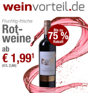 Nur solange der Vorrat reicht: Bis zu 75% Rabatt auf fruchtig frische Rotweine bei Weinvorteil