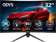 Odys XP32 32 Zoll WQHD Curved Monitor, 165Hz, 1ms Reaktionszeit, AMD FreeSync, HDMI, Display Port