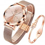 OLEVS Damenuhr-Set Ros&eacute;gold mit Herz-Anh&auml;nger und Armreif f&uuml;r 49,66&euro;