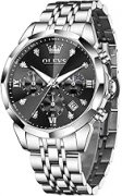 OLEVS Herrenuhr Luxus Business Quarz Chronograph Mondphase Edelstahl