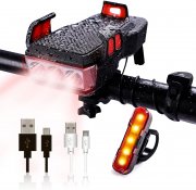 OSHINEW 4 in 1 wiederaufladbare Fahrradbeleuchtung mit Telefon-Halter