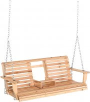 Outsunny 150 x 75 x 53 cm Schaukelbank f&uuml;r 2-3 Personen aus Tannenholz mit faltbarem Tisch