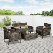 Outsunny 4 teilige Rattan Sitzgarnitur mit Couchtisch