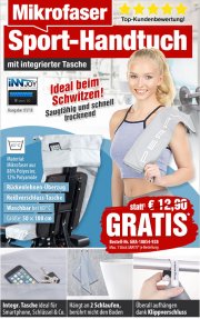 PEARL Mikrofaser-Sport-Handtuch mit Lehnen-&Uuml;berzug und Tasche, 50 x 100 cm