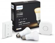 Philips Hue White Ambiance E27 LED Starter Set mit 2 Lampen inkl. Bridge und Dimmschalter