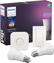 Philips Hue White and Color Ambiance Starter-Set mit 2 LED-Leuchtmittel, Bridge und Dimmschalter