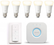 Philips Hue White Bluetooth Starter Kit mit 3 Lampen, Bridge, Dimmschalter + 2er-Set E27 LED-Lampen
