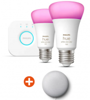 Philips Hue White & Color Ambiance E27 9W/800lm 2xA60 Starter Set + Bridge inkl. Google Nest Mini