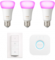 Philips Hue White & Color Ambiance E27 Bluetooth Starter Kit mit 3 Lampen, Bridge und Dimmschalter