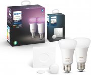 Philips Hue White & Color Ambiance E27 LED Lampe Doppelpack + Philips Hue Smart Button
