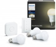 Philips Hue White LED Starter-Kit mit E27 3xA60 E27 Bluetooth LED + Bridge + Dimmschalter