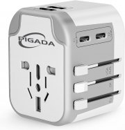 PIGADA All-in-One Reiseadapter mit 2 USB A, 2 USB C und 1AC Steckdose