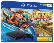 PlayStation 4 Konsole Slim, 500GB, Jet Black + Crash Team Racing Nitro-Fueled
