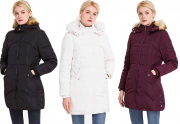 Polydeer Damen Winterjacken mit abnehmbarer Kunstpelzkapuze