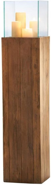 Pureday Bodenwindlicht Woody - Windlichts&auml;ule aus Holz - Natur - klein 