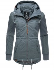 ragwear Danka Damen Winter-Jacke Blau/Grau mit Kapuze und Teddy-Fell Futter
