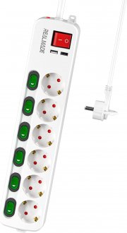 RealMade 6-Fach Steckdosenleiste einzeln Schaltbar mit 1 USB und 1 TYP-C Anschl&uuml;ssen