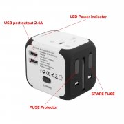 Reiseadapter Reisestecker 2 Polig 3-Polig USB 4 Fach Reise Adapter doppel USB Anschl&uuml;sse